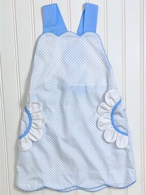 Light Blue Polka Dot Girls' Sundress with Floral Pockets